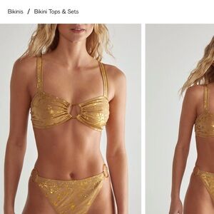Nasty Gal Gold Metallic Ring-Detail Bikini Set